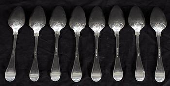 MATSKEDAR, 8 st, silver. O.P.Hallberg, Norrköping 1842.