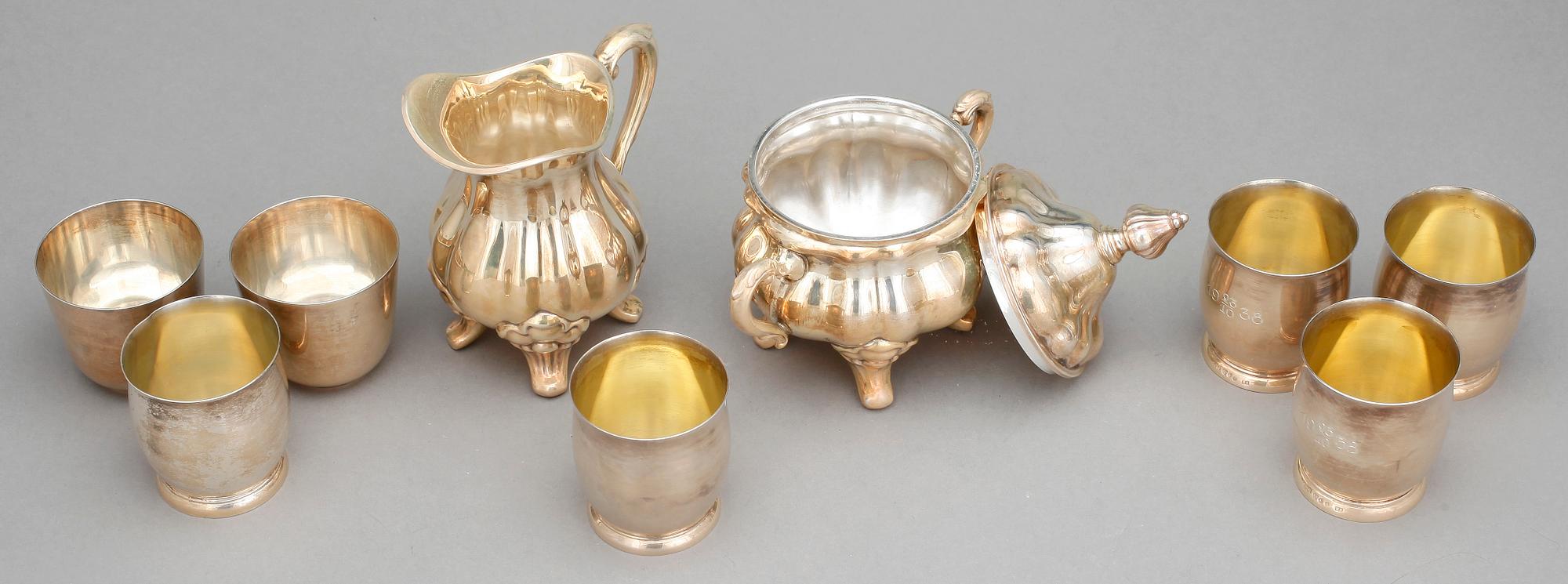 PARTI SILVER, 9 delar. Bl a GAB Stockholm 1934. Tot ca 450 g.
