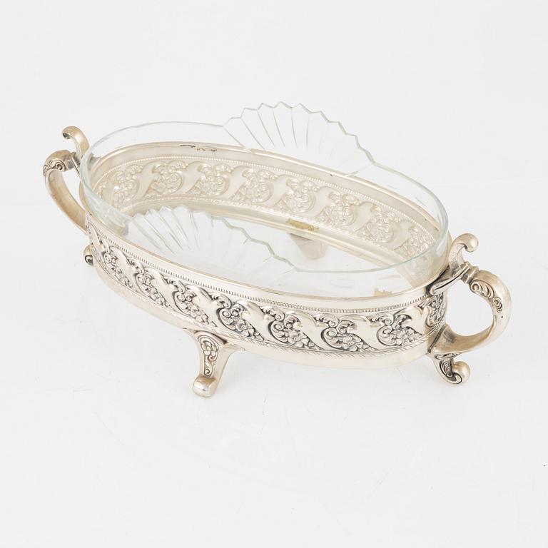 A silver plate and glass jardinière, Denmark, first half of the 20th century.
