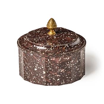 A Swedish Empire porhyry butter box with cover, Älvdalen, early 19th century.