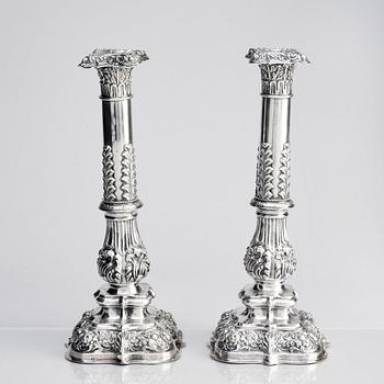 A pair of Swedish silver candlesticks, Gustaf Möllenborg, Stockholm 1842.