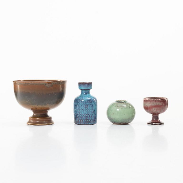 Stig Lindberg, a stoneware bowl and three miniatures, Gustavsberg Studio, 1963–81.
