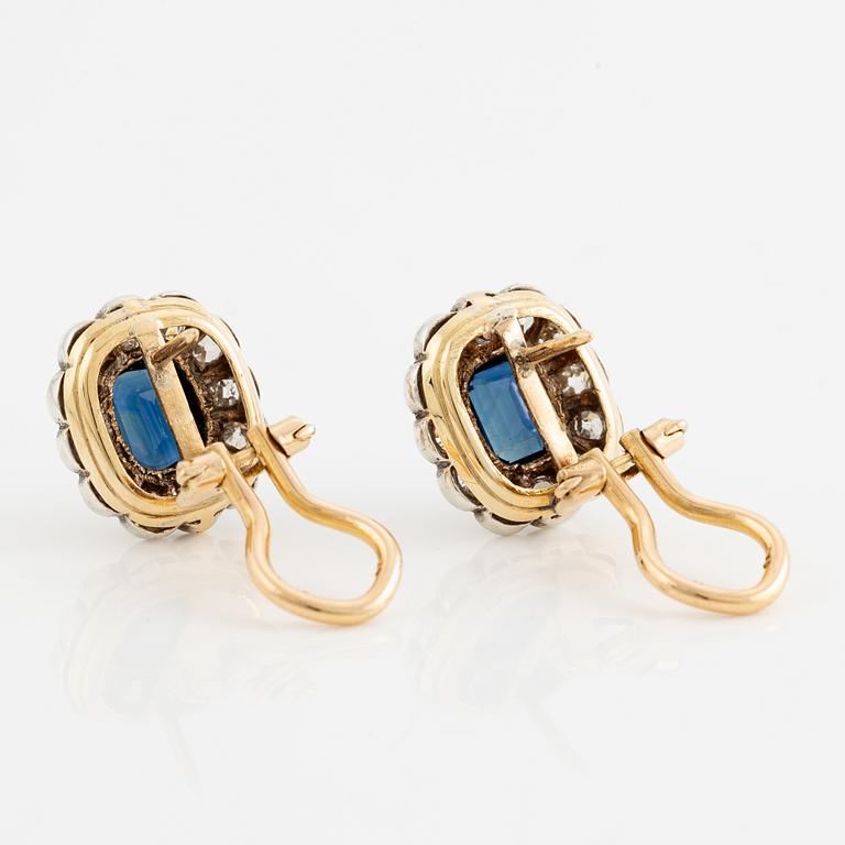 Örhängen guld och vitguld med safir och gammalslipade diamanter.