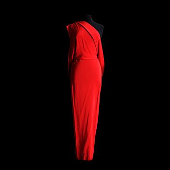 A 1970s red silk long dress by Lavin.
