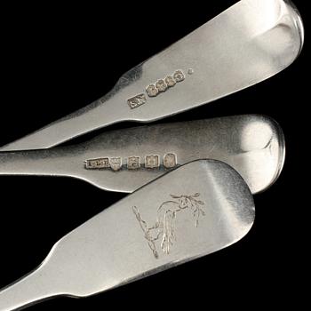 SKEDAR, 6 st, sterlingsilver, William Cummins, Samuel Neville samt James Le Bas, Irland, 1800-tal. Vikt 199 g.