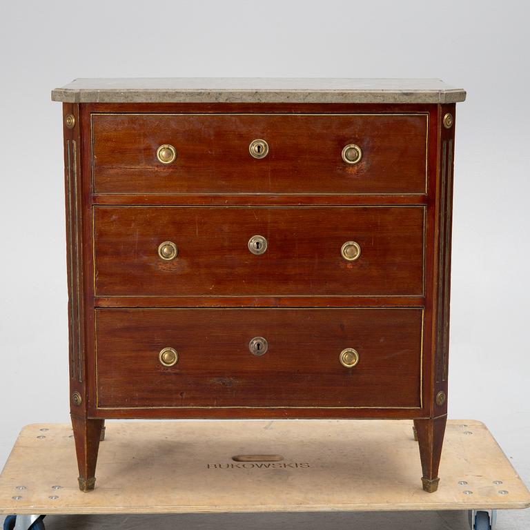 A chest of drawers, Gustavian style, first half of the 20th century with an older top.