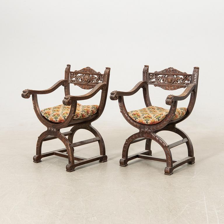 Armchairs, a pair, Renaissance style, first half of the 20th century.