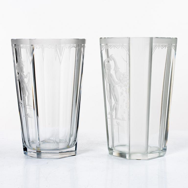 Emil Weidlich, vaser, 2 st, Elme glasbruk, 1930-tal.
