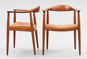 A pair of Hans J Wegner teak 'The Chair' by Johannes Hansen, Denmark, 1950-60's.