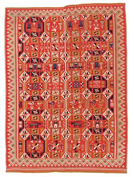 785. BED COVER. Double-interlocked tapestry. 167,5 x 120 cm. Scania, Sweden, 1838. Färs/Gärds/Villands district.