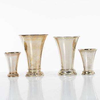 Four Swedish silver beakers, including mark of M Lysell, Trelleborg 1929.