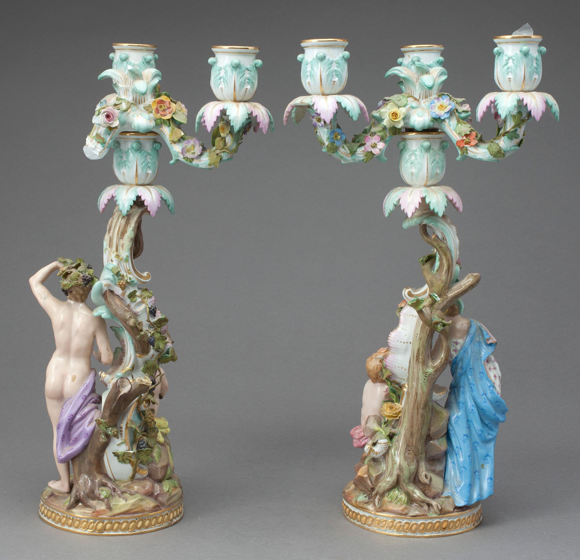 KANDELABRAR, två stycken, porslin, Meissen, sannolikt sent 1800-tal.