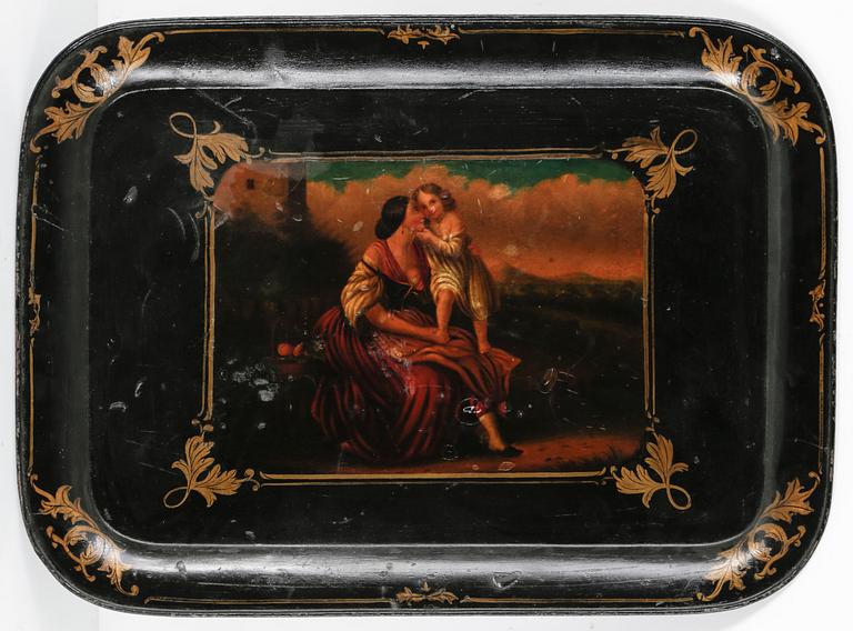 BRICKA, bemålad plåt, 1800-talets mitt.
