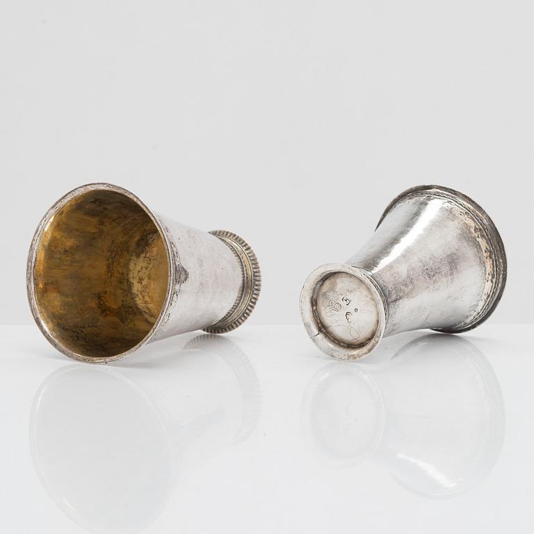 Two silver beakers, maker's mark of Carl Björkman (active 1735-1745) and Ferdinand Sehl the Youngest, Stockholm 1763.