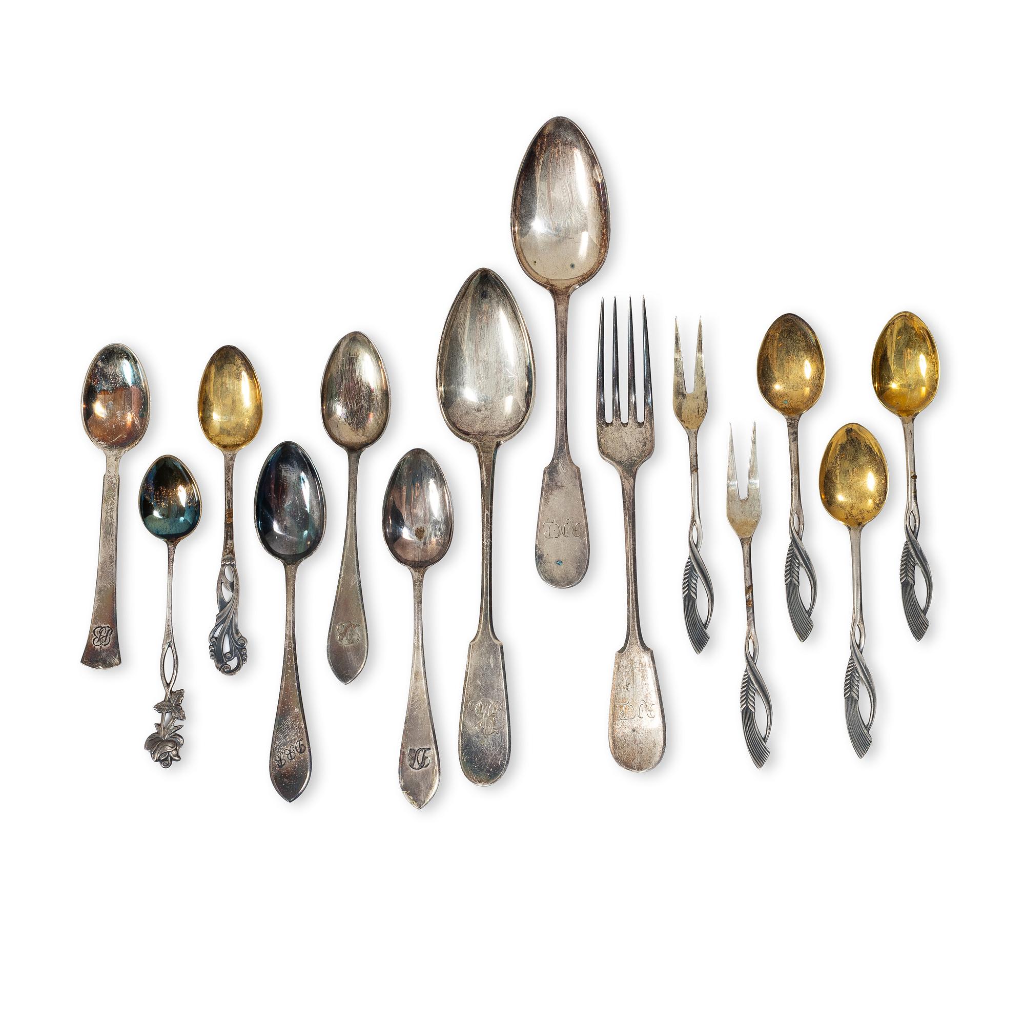 Bestick, 14 st, silver, Finland, bl a Hopeavalmiste, Helsingfors 1959.