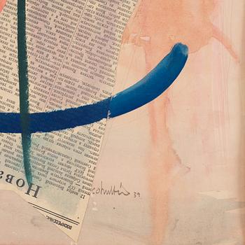 CO Hultén, mixed media and collage with newspaper, signed and dated -39.