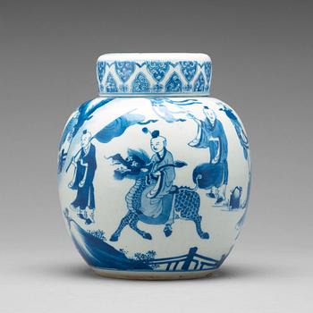 722. A blue and white jar with cover, Qing dynasty, Kangxi (1662-1722).