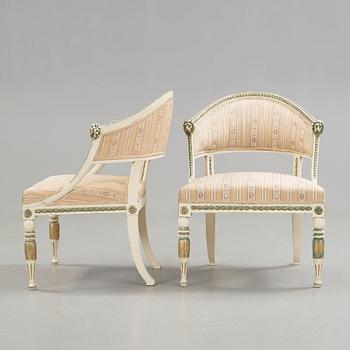 A pair of late Gustavian circa 1800 armchairs.