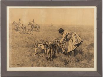 Hugo Ungewitter, Kosackjägare med hästar och hundar.