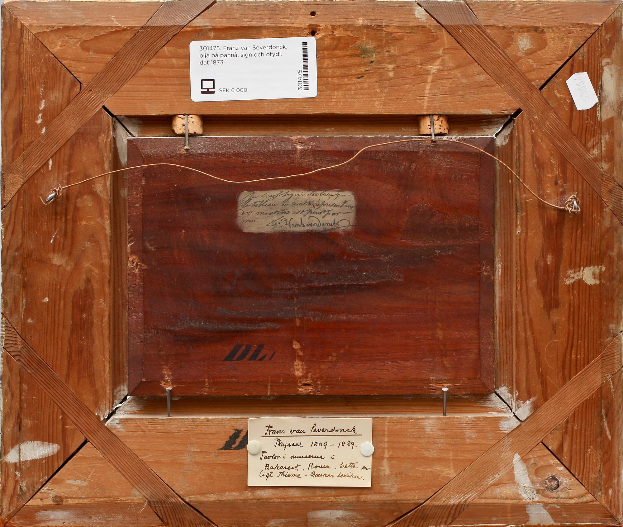 FRANZ VAN SEVERDONCK, olja på pannå, sign och otydl. dat 1873.