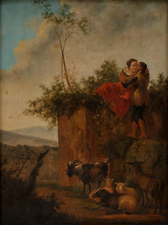 NICHOLAS BERGHEM, hans art. Olja på pannå, 1700/1800-tal.
