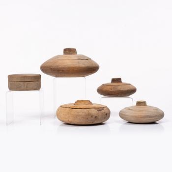 Five folk art boxes, 19th century.