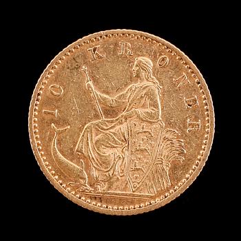 GULDMYNT, Christian IX, 10 kroner, Danmark, 1900. Vikt ca 4 gram.