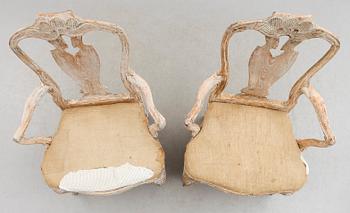 KARMSTOLAR, 1 par, rokoko, 1700-talets andra hälft.