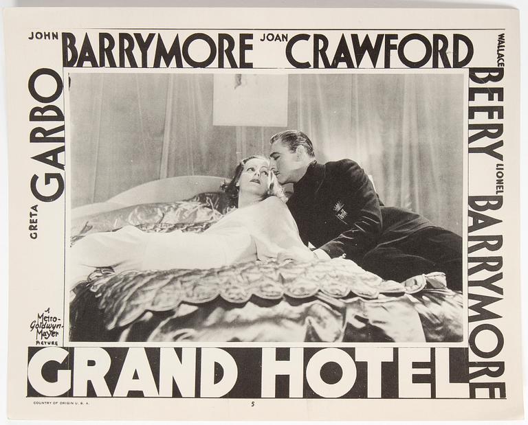 LOBBYCARD, 8 st, "Grand hotel", film med Greta Garbo, från tidigt 1950-tal, MGM.