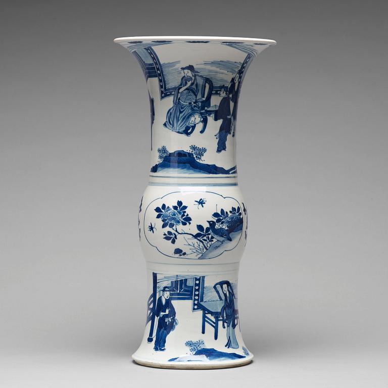 A blue and white gu shaped vase, Qing dynasty, Kangxi (1662-1722).