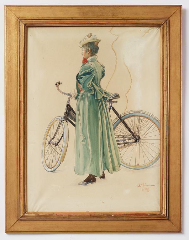 Carl Larsson, Fru Grosshandlare Eriksson/Kvinna vid cykel (study for "Skolungdomens korum" at Ladugårdsgärde).