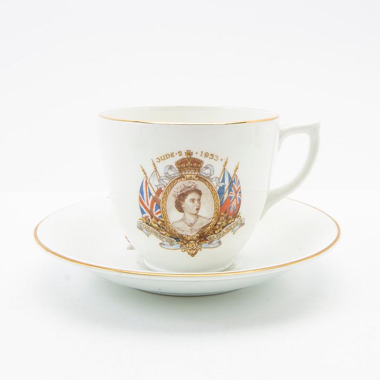 English Queen Elizabeth II Coronation Souvenir Cup and saucer 1953, seven pieces.