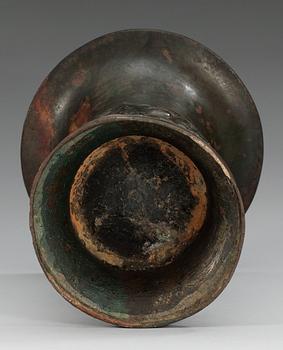 An archaic shaped bronze wine vessel, Tsun, in the style of Shang/early western Zhou style, presumably 17/18th Century.