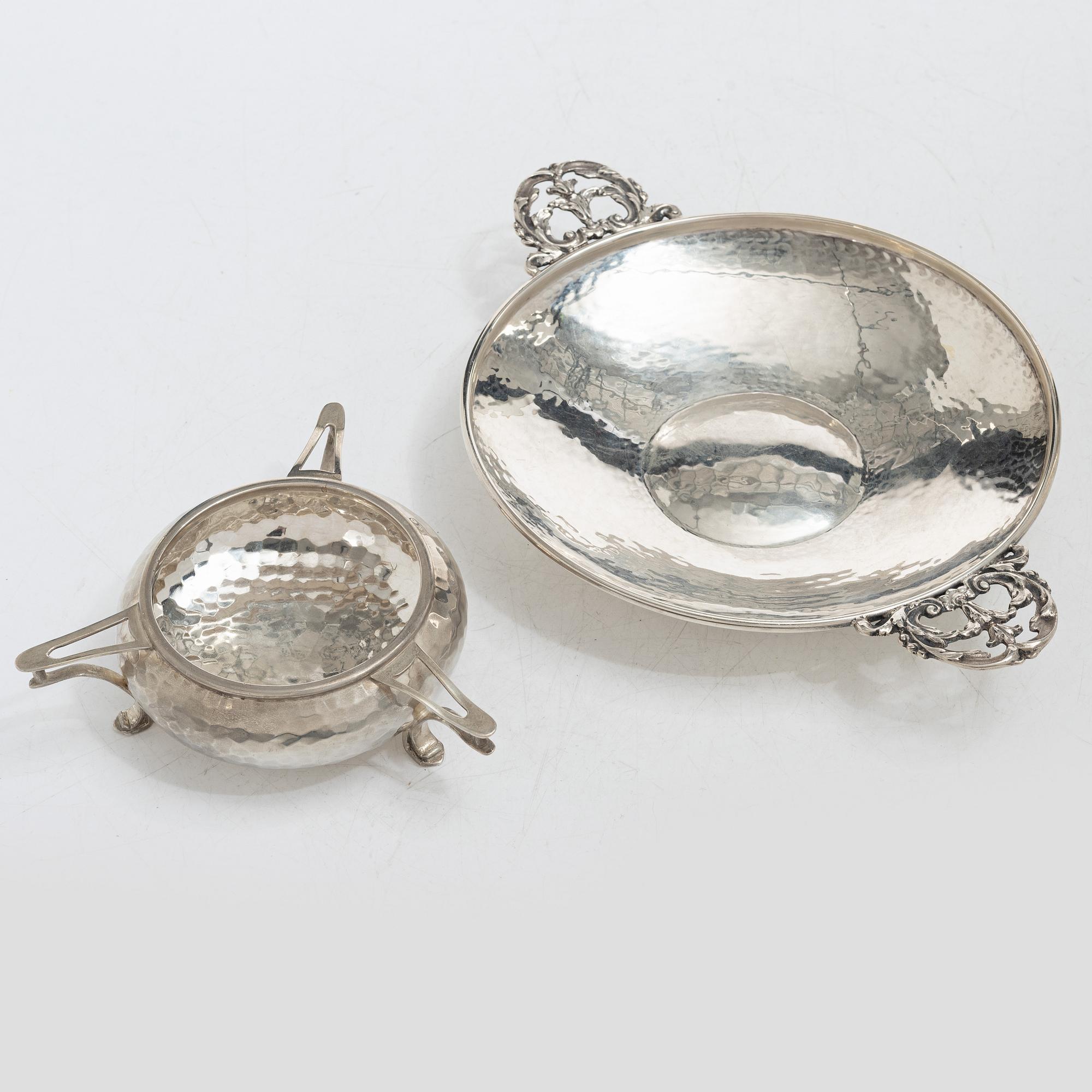 Skål samt skålfat, silver, Birmingham 1906 samt 1921, bl a Marples & Co.