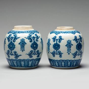 Two blue and white jars, Qing dynasty, Kangxi (1662-1722).