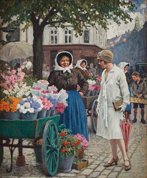 572. Paul Fischer, Blomstermarknad på Højbro Plads, Köpenhamn.
