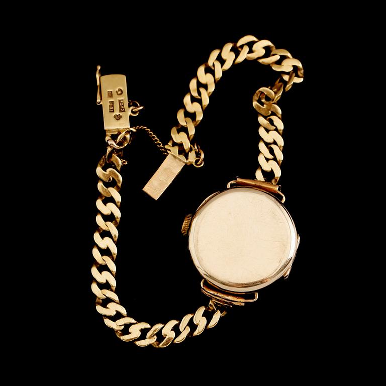ARMBANDSUR, 14 k guld och armband 18 k guld, Boliden. Total vikt med urhus 16 g.