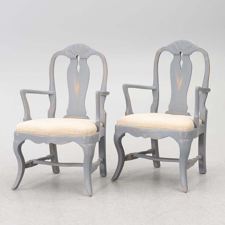 A pair of Rococo style armchairs, early 20th Century.