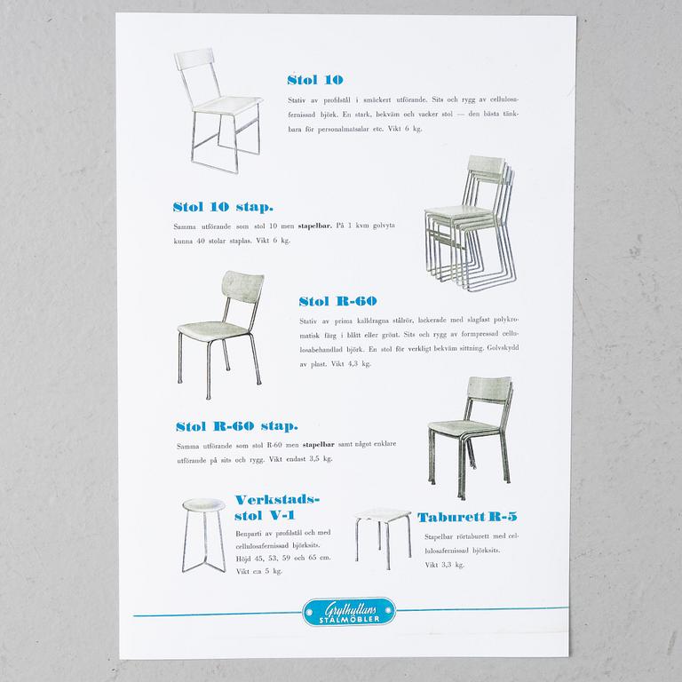 Six 'Chair 10', mid-20th century. Grythyttan's steel furniture. First half of the 20th century.