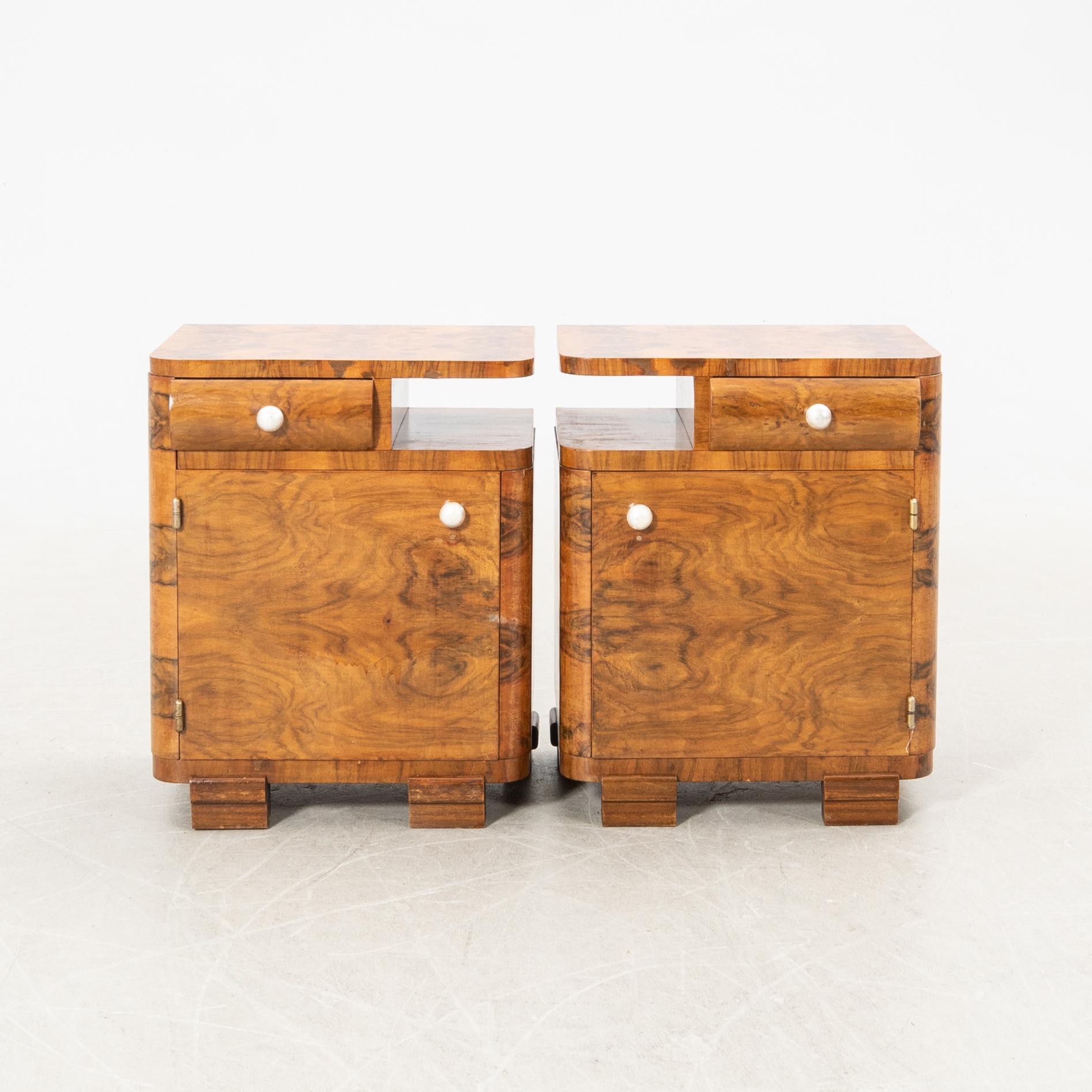 Bedside tables, a pair, Art Deco, first half of the 20th century.