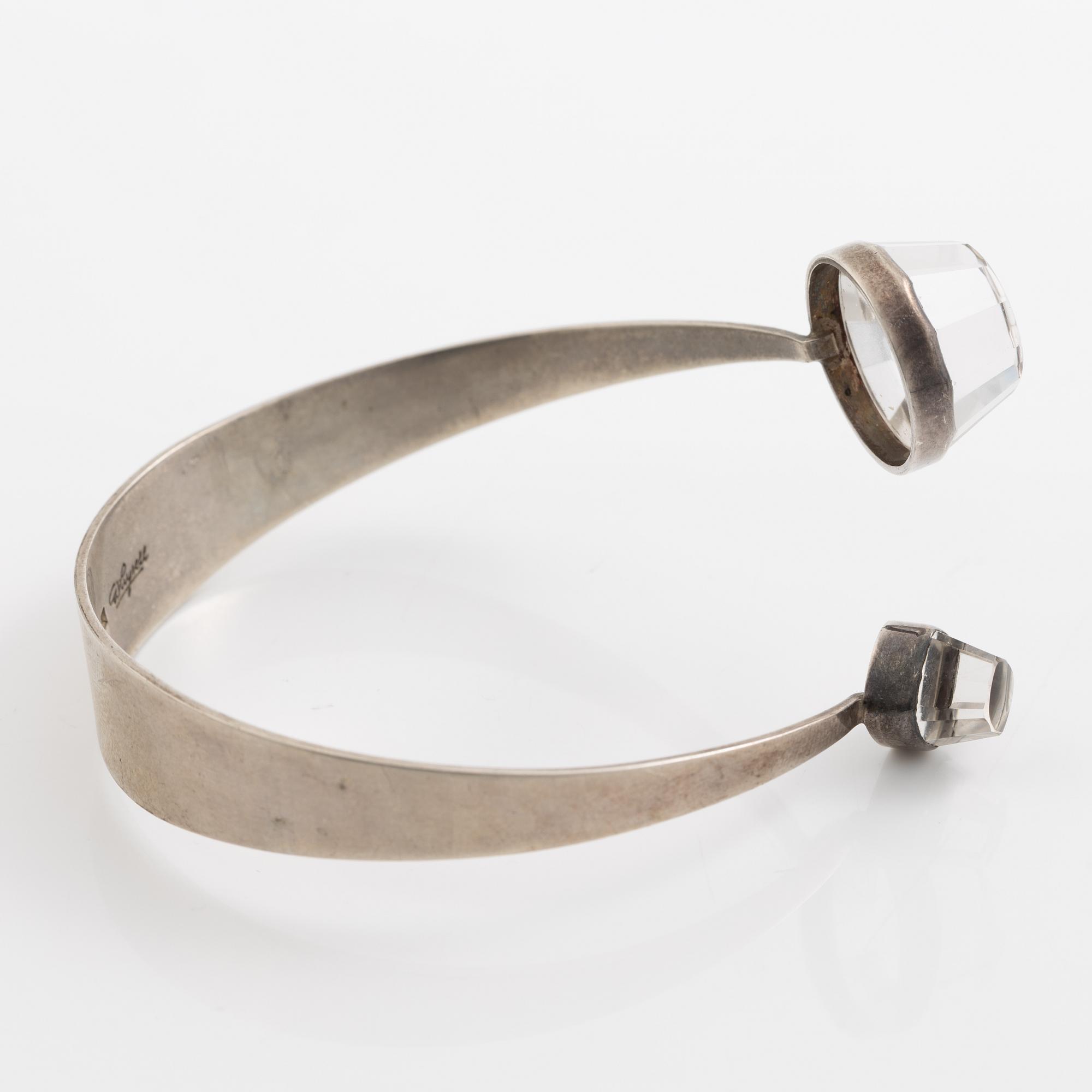 Arm ring and ring, silver with rock crystal, arm ring by Gert Thysell,