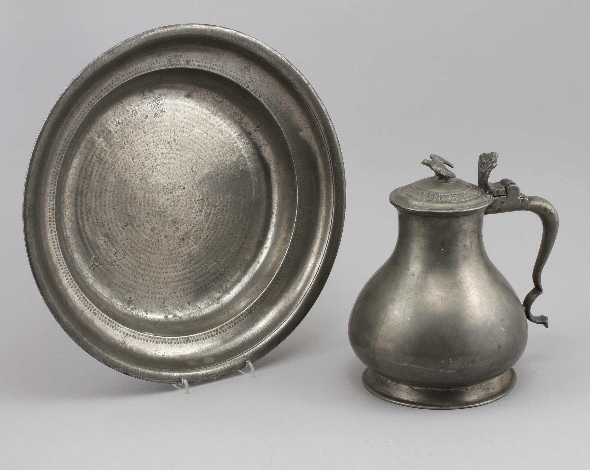 SKÅLFAT OCH STOP, tenn, Gustaf Fredric Wigholm, Eskilstuna, 1841 respektive okänd mästare, troligen 1700-tal.