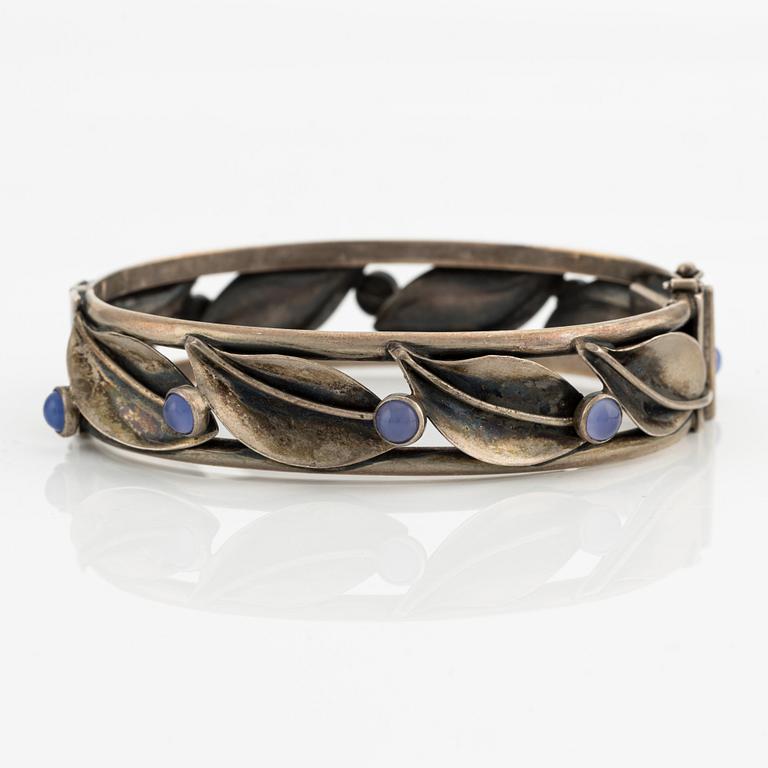 Bangle, silver with chalcedony.