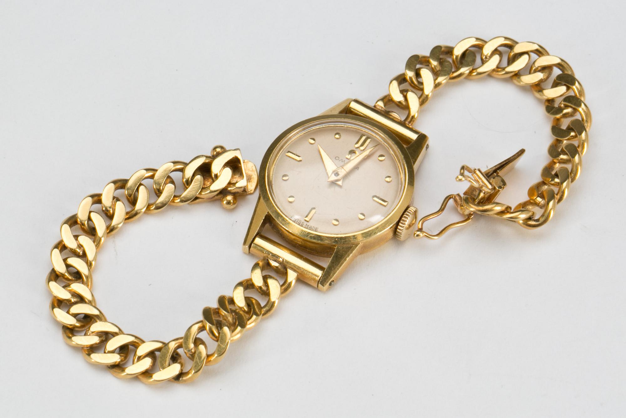 DAMARMBANDSUR, Omega, länk i 18K guld. 1960-tal. Total vikt 22 g.