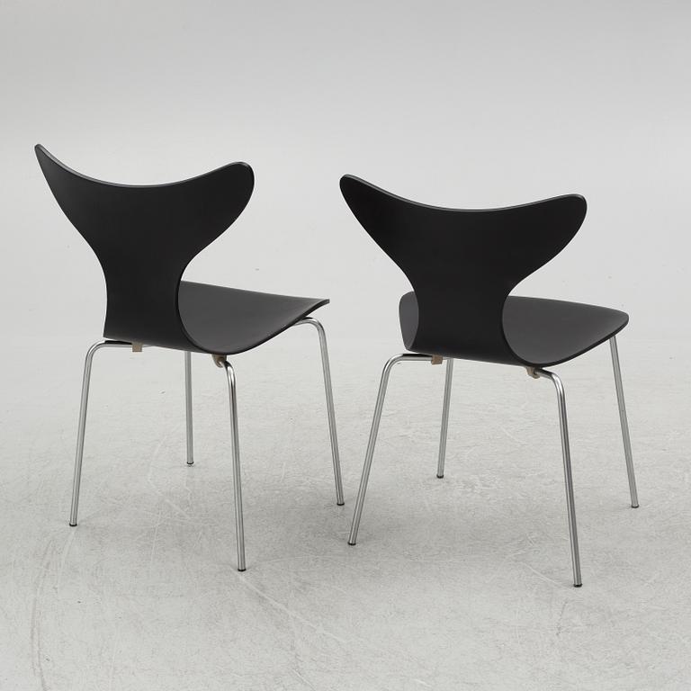 Arne Jacobsen, chairs, 4 pcs, "The Seagull"/"The Lily", Fritz Hansen, Denmark, 1970-71.