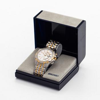 Seiko Kinetic wristwatch, 40 mm, gold / steel, plastic crystal, 1990s.
