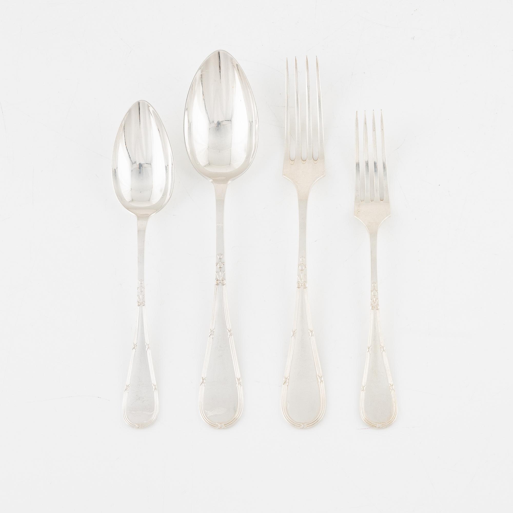 A Swedish silver cutlery, 24 pieces, model 'Rosen', mark of GAB/Nordiska Kompaniet, Stockholm, 1930-31.