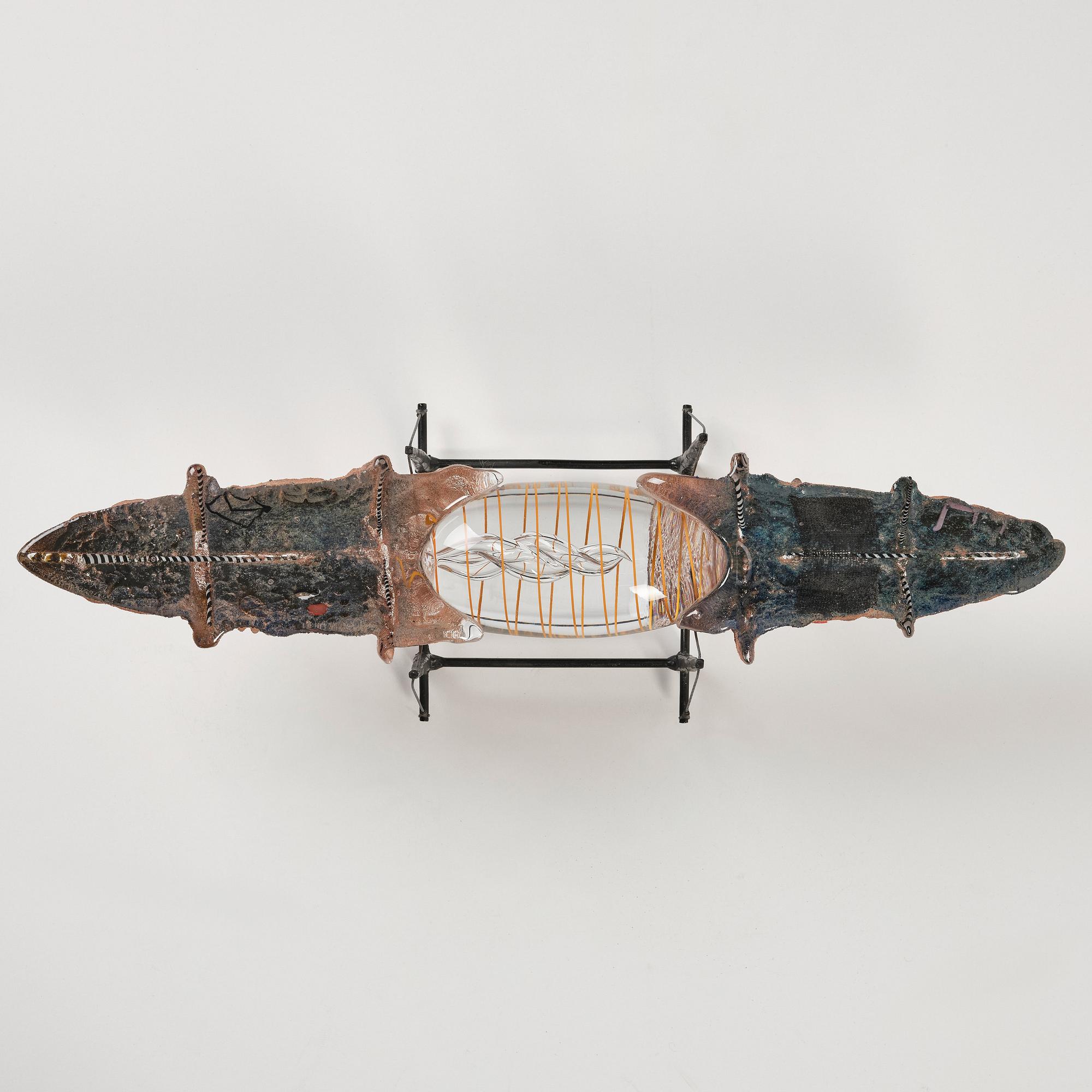 Bertil Vallien, "Precious Cargo", unik skulptur, båt, sandgjutet glas, Kosta Boda 1987.