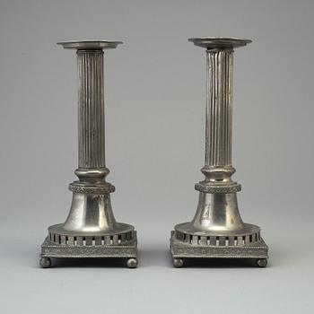 HANS WIKSTEN, a pair of late Gustavian pewter candlesticks from Västerås. Active 1782-1810.