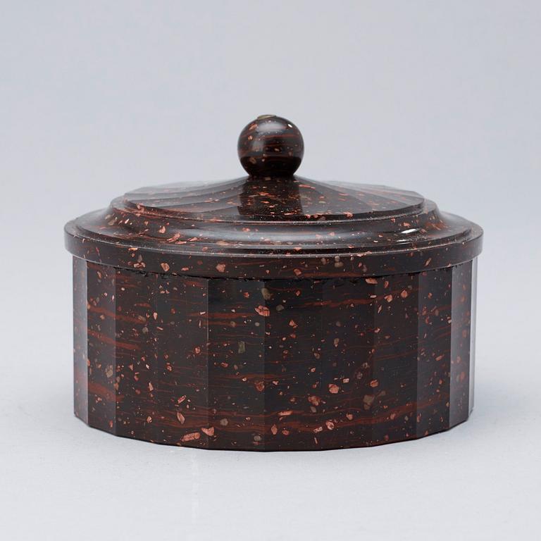 A Swedish Empire 19th century porphyry butter box.